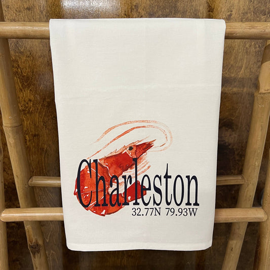 Custom Your Town Shrimp (watercolor) 27x27 Kitchen Towel Kitchen Towel/Dishcloth Blue Poppy Designs Your Town (Customized)  