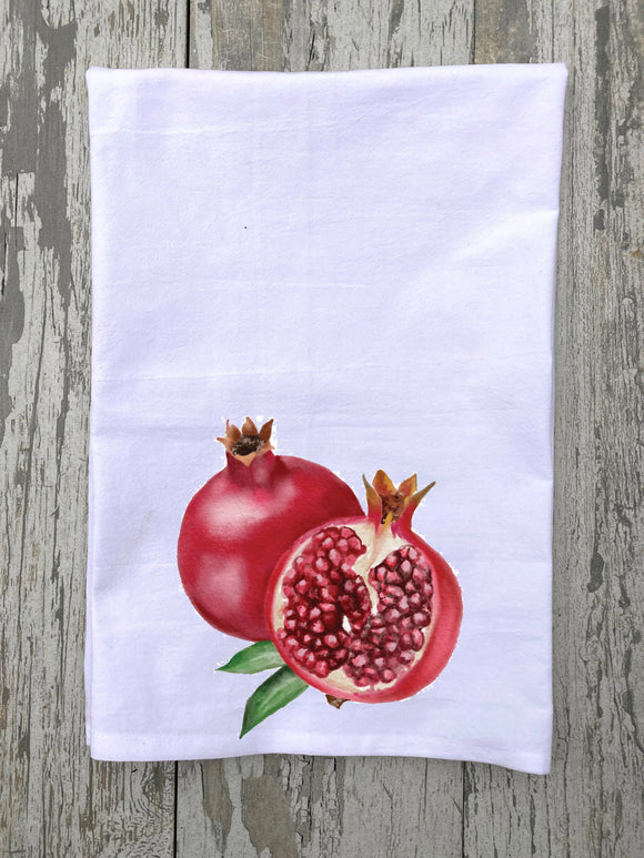 Watercolor Pomegranate Kitchen Towel Kitchen Towel/Dishcloth Blue Poppy Designs 27x27 White Art Only