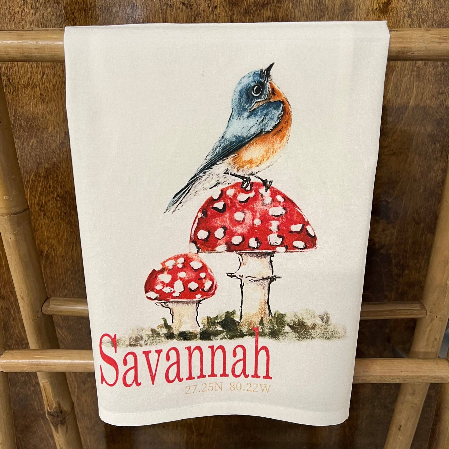 Bluebird on a Mushroom on a 27 x 27 Kitchen Towel Kitchen Towel/Dishcloth Blue Poppy Designs Your Town (Customized)  