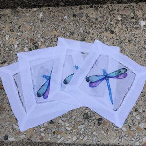 Dragonfly Watercolor Cocktail Napkins Dinner & Cloth Napkin Blue Poppy Designs White  