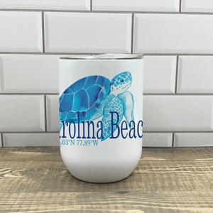 Blue Turtle Wine Tumbler - Customize it with your town Insulated Mug/Tumbler Blue Poppy Designs Art Only  
