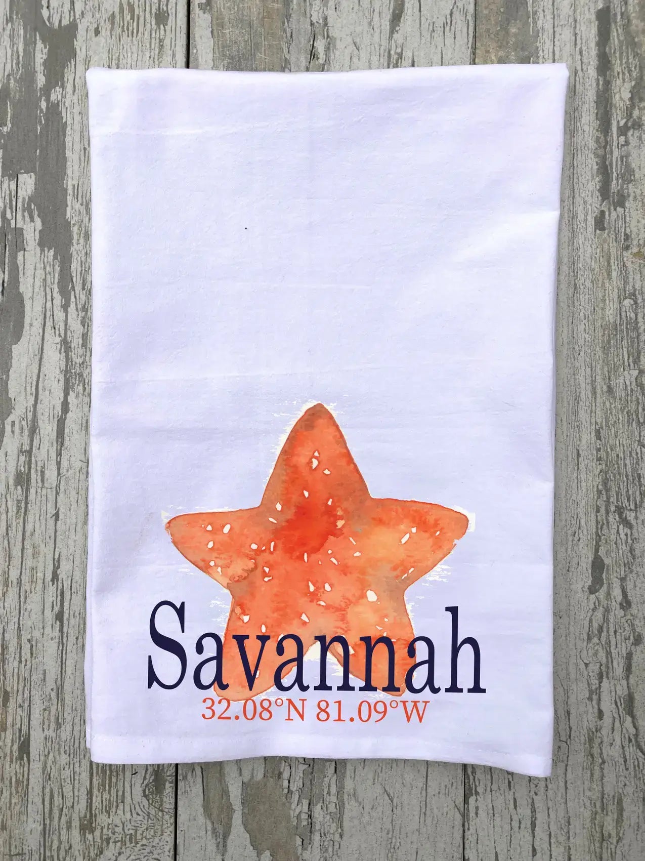 Custom Your Town Starfish (watercolor) 27x27 Kitchen Towel Kitchen Towel/Dishcloth Blue Poppy Designs   