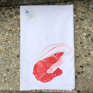 Shrimp (Watercolor Painting) 27 x 27 Kitchen Towel Kitchen Towel/Dishcloth Blue Poppy Designs White Art Only 
