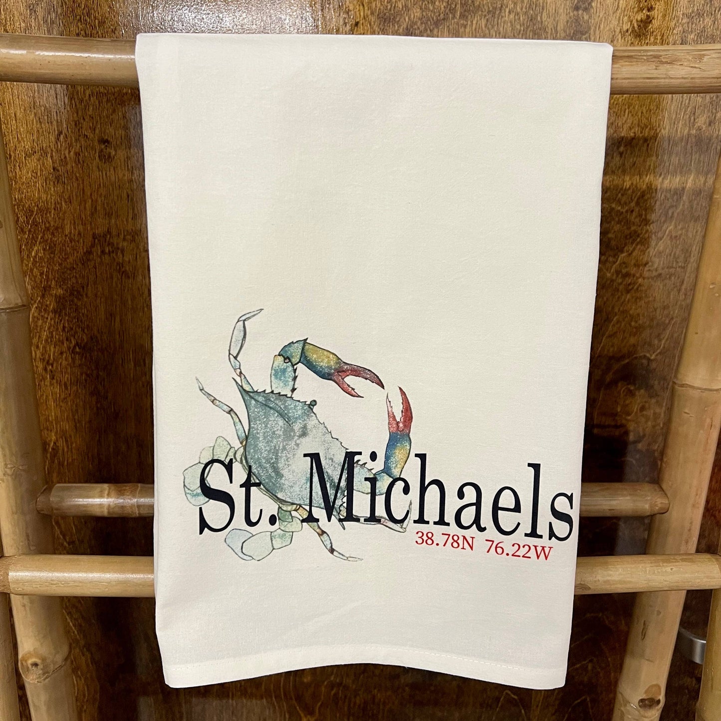 Blue Crab Watercolor 27x27 Kitchen Towel - Custom Your Town Kitchen Towel/Dishcloth Blue Poppy Designs Your Town (Customized)  