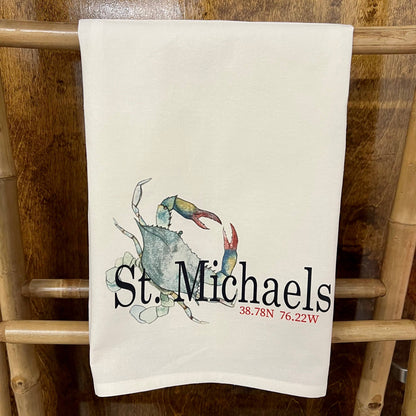 Blue Crab Watercolor 27x27 Kitchen Towel - Custom Your Town Kitchen Towel/Dishcloth Blue Poppy Designs Your Town (Customized)  