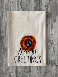 Spring Greetings Nest Watercolor Kitchen Towel Kitchen Towel/Dishcloth Blue Poppy Designs 27x27 White 