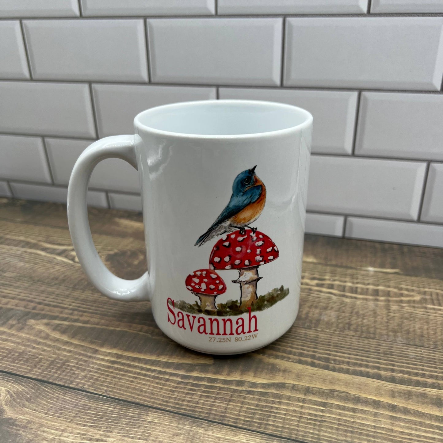 Bluebird 15 oz Coffee Mug - Customize it with your town Coffee Mug/Cup Blue Poppy Designs Art Only  