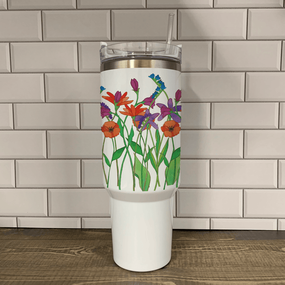 Wild Flowers 40oz Tumbler Insulated Mug/Tumbler Blue Poppy Designs Art Only  