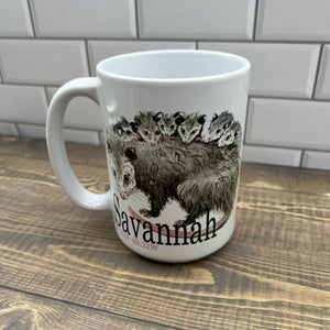 Opossum 15 oz Coffee Mug - Customize it with your town Coffee Mug/Cup Blue Poppy Designs Art Only  