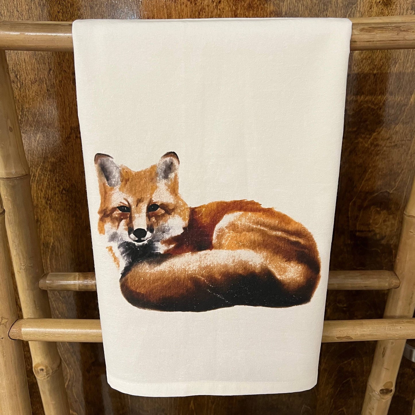 Fox (watercolor painting) 27 x 27 Kitchen Towel Kitchen Towel/Dishcloth Blue Poppy Designs White Art Only 