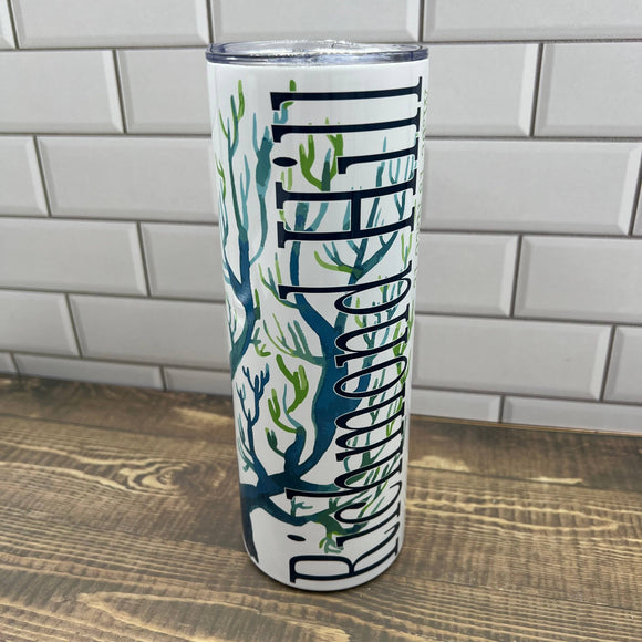 20oz Blue Coral Tumbler - Customize it with your town Drinking Glass/Tumbler Blue Poppy Designs   