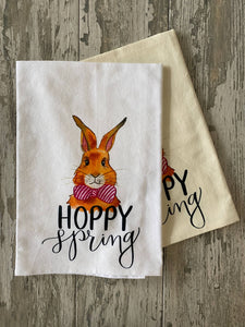 Hoppy Spring Bunny Watercolor Kitchen Towel Tea Towel Blue Poppy Designs 27x27 White 