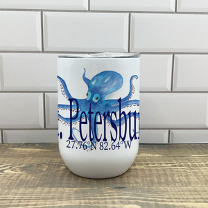 Blue Octopus Wine Tumbler - Customize it with your town Drinking Glass/Tumbler Blue Poppy Designs   
