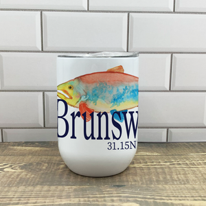 Blue Trout Wine Tumbler - Customize it with your town Drinking Glass/Tumbler Blue Poppy Designs   