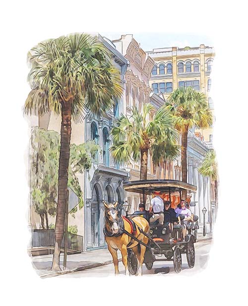 Charleston Carriage Watercolor Print Unframed Art Print Blue Poppy Designs Small  