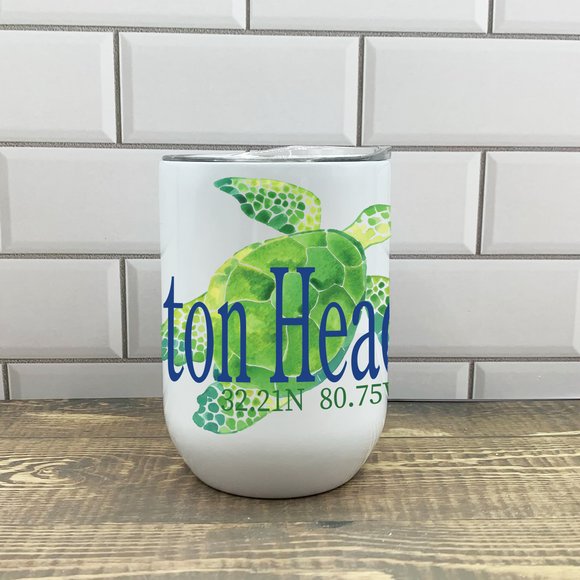 Green Turtle Wine Tumbler - Customize it with your town Drinking Glass/Tumbler Blue Poppy Designs   