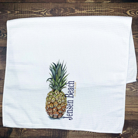 Pineapple on a 16x25 Waffle Kitchen Towel Kitchen Towel/Dishcloth Blue Poppy Designs Art Only White 