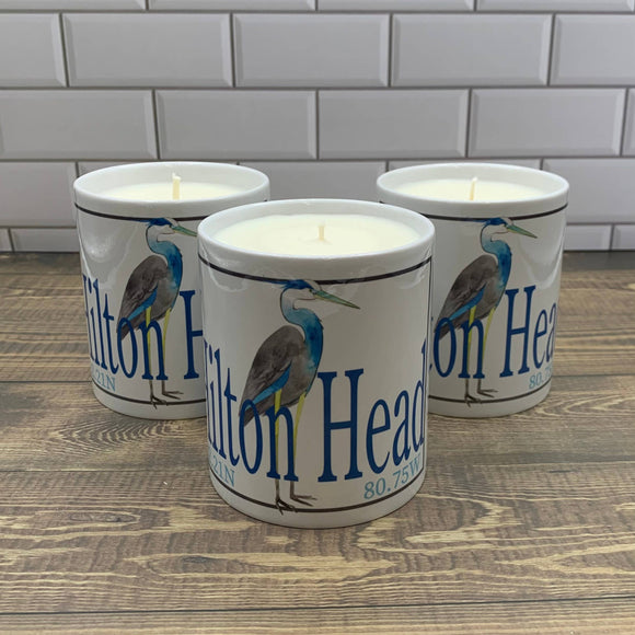 Blue Heron - Customize with Your Town Ceramic Candle Jar/Filled Candle Blue Poppy Designs Apples & Maple Bourbon  