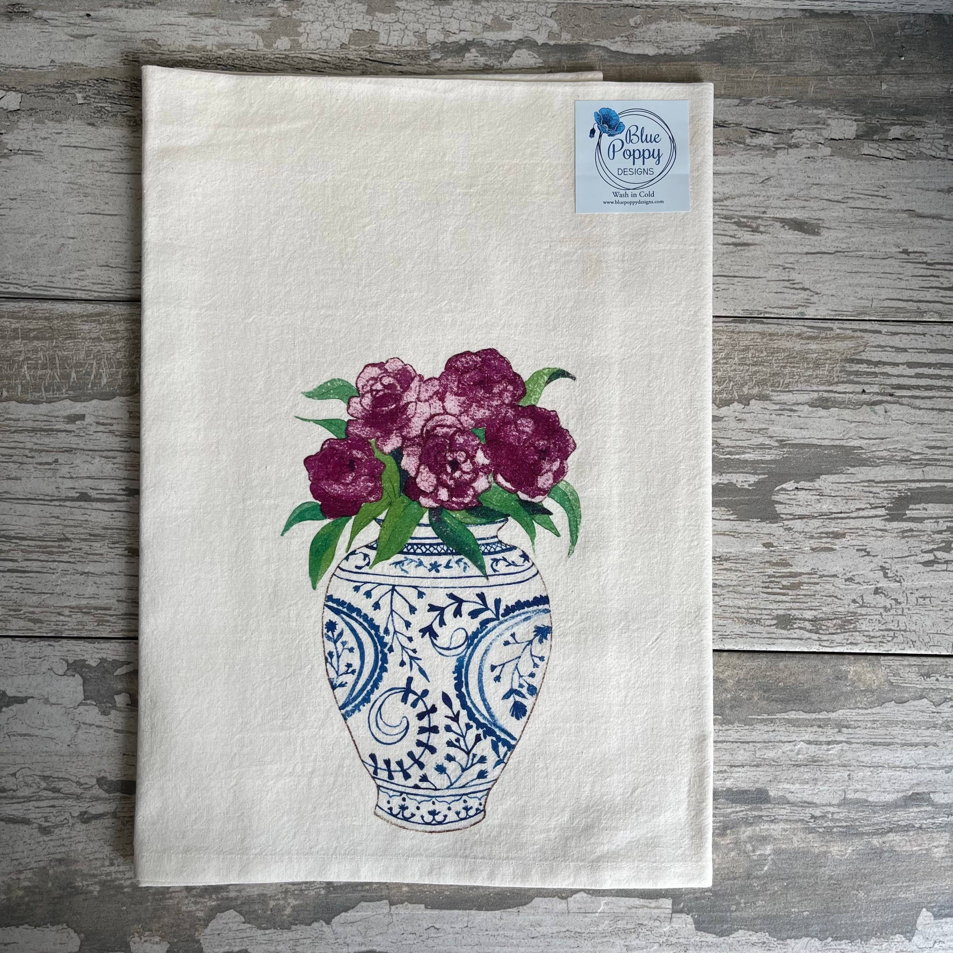 Ginger Jar with Flowers Kitchen Towel Kitchen Towel/Dishcloth Blue Poppy Designs   