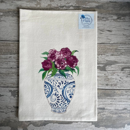 Ginger Jar with Flowers Kitchen Towel Kitchen Towel/Dishcloth Blue Poppy Designs   