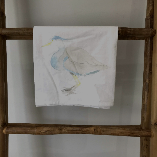 Watercolor Sitting Heron Kitchen Towel Kitchen Towel/Dishcloth Blue Poppy Designs 27x27 White Art Only