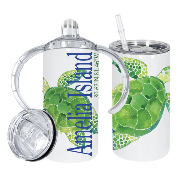 Green Turtle Sippy Cup/Tumbler Customize it with your town Insulated Mug/Tumbler Blue Poppy Designs Art Only  