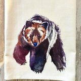 Grizzly Bear (Watercolor Painting) 27 x 27 Kitchen Towel Kitchen Towel/Dishcloth Blue Poppy Designs White Art Only 