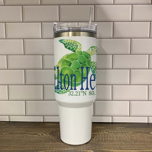 Green Turtle 40oz Tumbler - Name Drop with your town Insulated Mug/Tumbler Blue Poppy Designs Art Only  