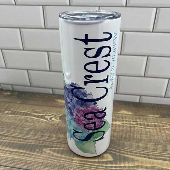 Hydrangea 20 oz Tumbler - Customize it with your town Drinking Glass/Tumbler Blue Poppy Designs Art Only  