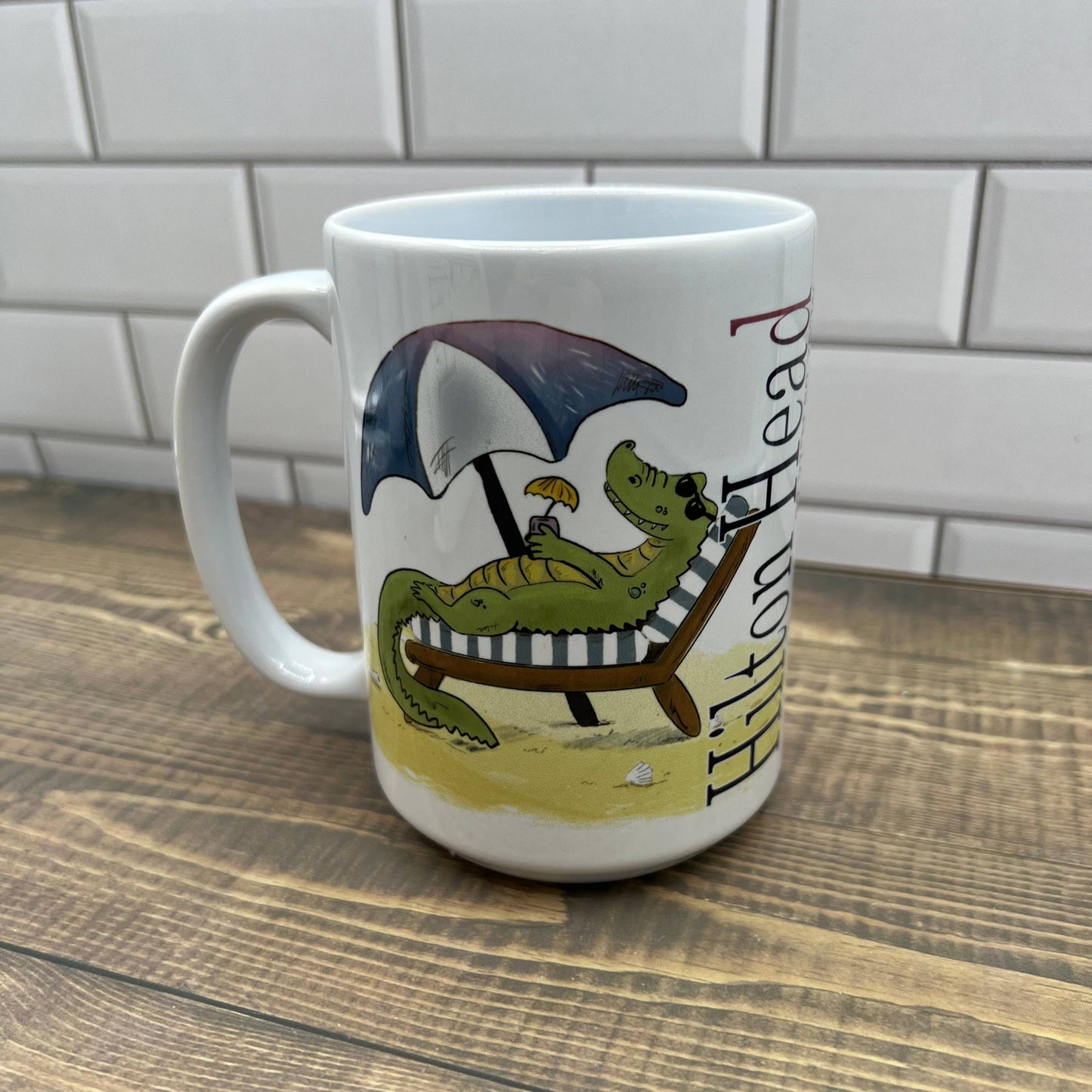 Beach Gator 15 oz Coffee Mug - Customize it with your town Coffee Mug/Cup Blue Poppy Designs Art Only  