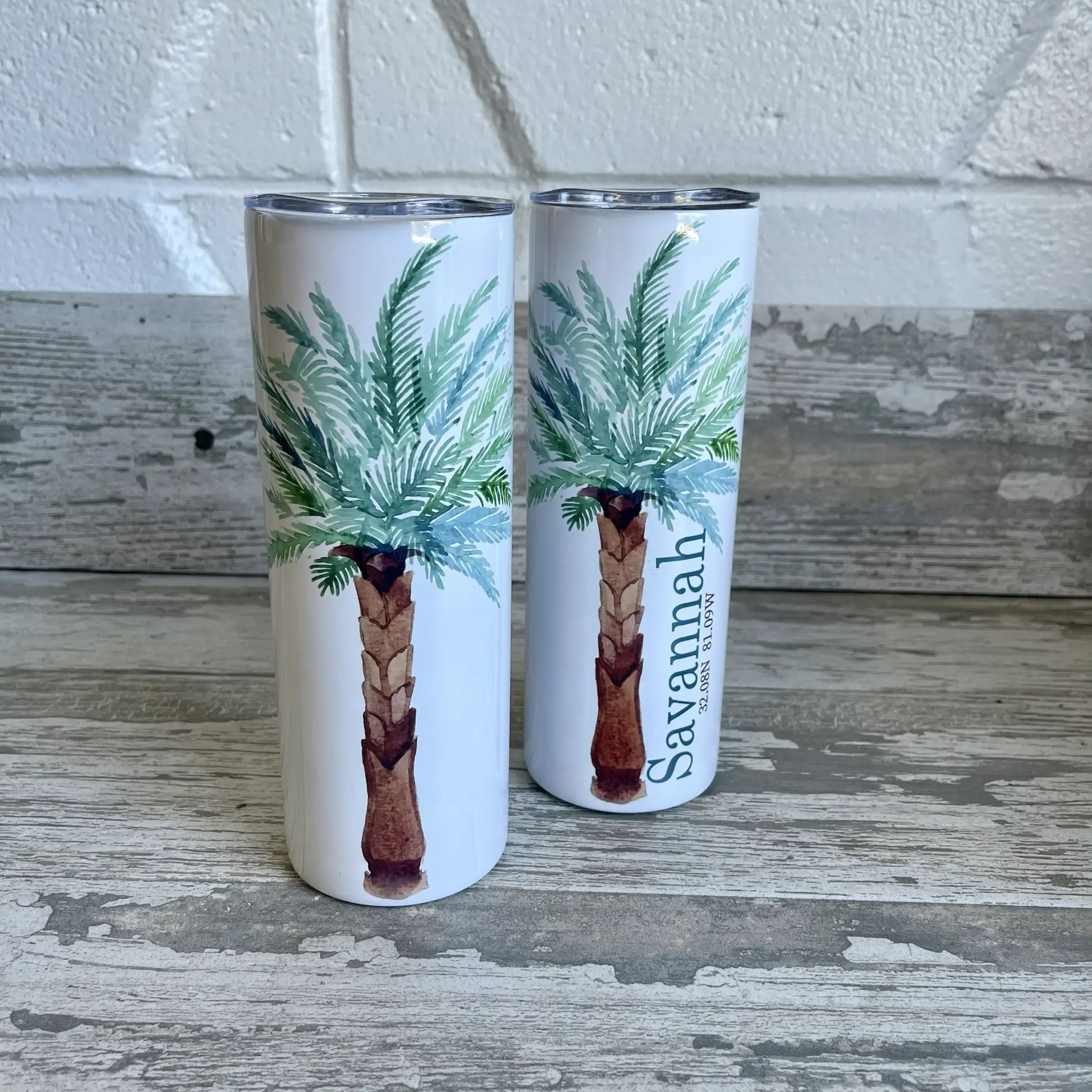 Palm Tree 30 oz Tumbler - Customize it with your town Drinking Glass/Tumbler Blue Poppy Designs   