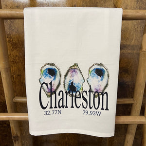 Custom Your Town Oyster (watercolor) 27x27 Kitchen Towel Kitchen Towel/Dishcloth Blue Poppy Designs White Your Town (Customized) 