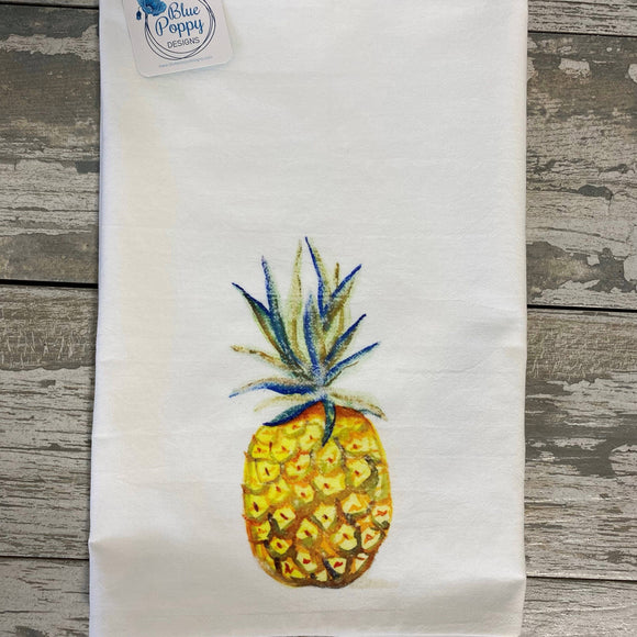 Watercolor Pineapple Kitchen Towel Kitchen Towel/Dishcloth Blue Poppy Designs 27x27 White Art Only