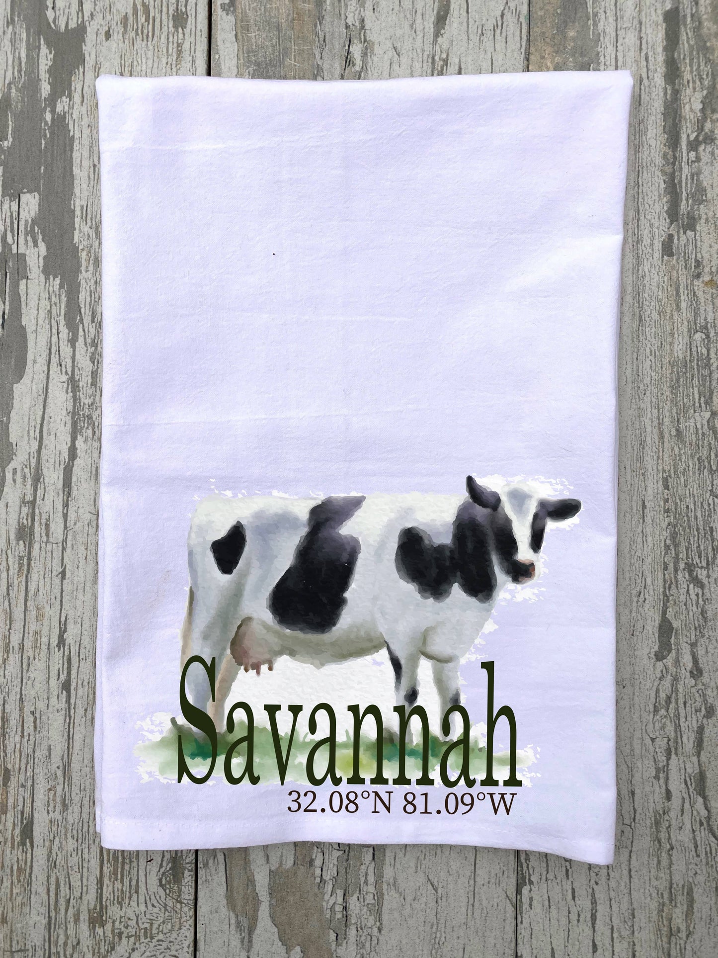 Watercolor Cow Kitchen Towel Kitchen Towel/Dishcloth Blue Poppy Designs 27x27 White Art Only