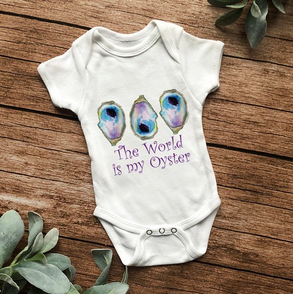 The World id my Oyster Baby Onesie Bodysuit (Non-Footed) - Baby Blue Poppy Designs Newborn Art Only 