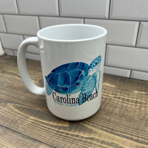 Blue Turtle 15 oz Coffee Mug - Customize it with your town Coffee Mug/Cup Blue Poppy Designs Art Only  
