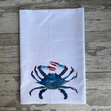 Watercolor Blue Crab 27 x 27 Towel Kitchen Towel/Dishcloth Blue Poppy Designs White Art Only 