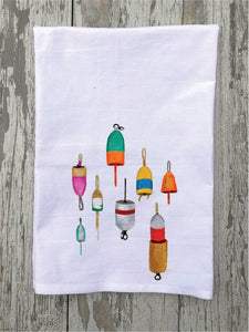 Buoys (Watercolor Painting) 27 x 27 Kitchen Towel Kitchen Towel/Dishcloth Blue Poppy Designs White Art Only 