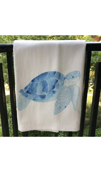 Turtle (Watercolor Painting) 27 x 27 Kitchen Towel Kitchen Towel/Dishcloth Blue Poppy Designs White Art Only 