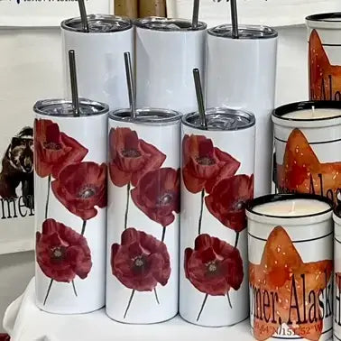 Red Poppies 30 oz Tumbler - Customize it with your town Drinking Glass/Tumbler Blue Poppy Designs Art Only  