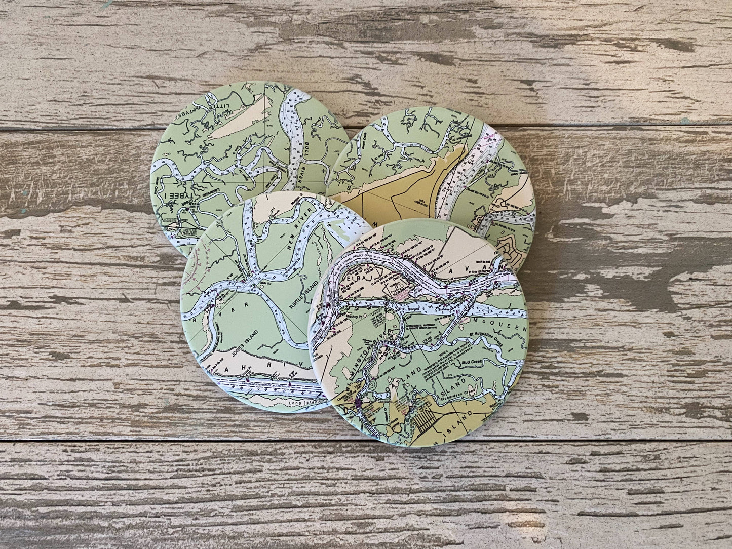 Nautical Map Round Sandstone Coasters (with Cork Back) Coasters Blue Poppy Designs Default Title  