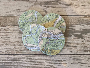 Nautical Map Round Sandstone Coasters (with Cork Back) Coasters Blue Poppy Designs Default Title  