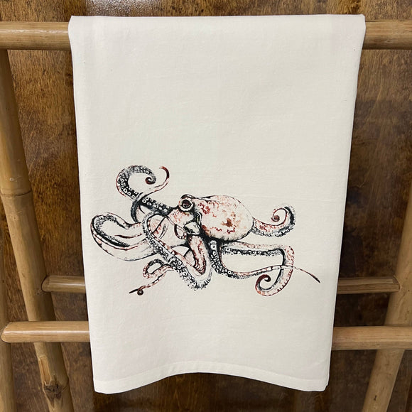 Octopus (watercolor) on a 27 x 27 Kitchen Towel Kitchen Towel/Dishcloth Blue Poppy Designs White Art Only 