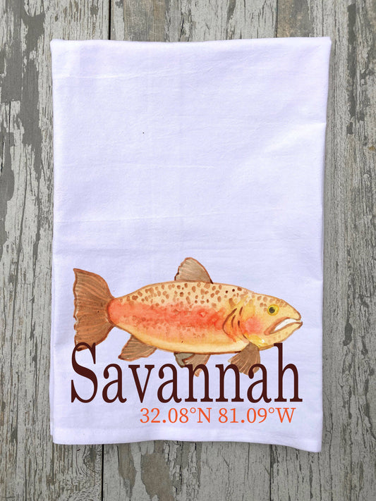 Watercolor Brown Trout Kitchen Towel Kitchen Towel/Dishcloth Blue Poppy Designs 27x27 White Art Only
