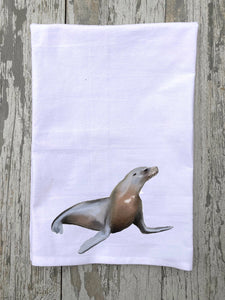 Watercolor Seal Kitchen Towel Kitchen Towel/Dishcloth Blue Poppy Designs 27x27 White Art Only