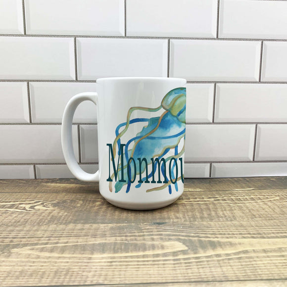 Jellyfish 15 oz Coffee Mug - Customize it with your town Coffee Mug/Cup Blue Poppy Designs Art Only  