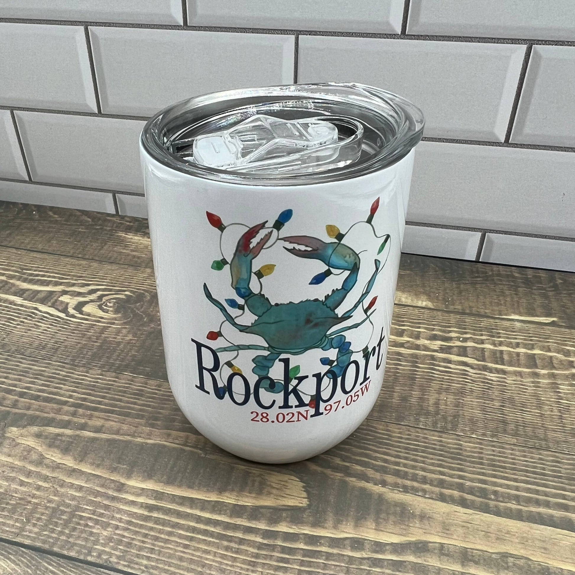 Christmas Crab Wine Tumbler - Customize it with your town Drinking Glass/Tumbler Blue Poppy Designs Your Town (Customized)  