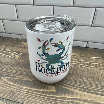 Christmas Crab Wine Tumbler - Customize it with your town Drinking Glass/Tumbler Blue Poppy Designs Your Town (Customized)  