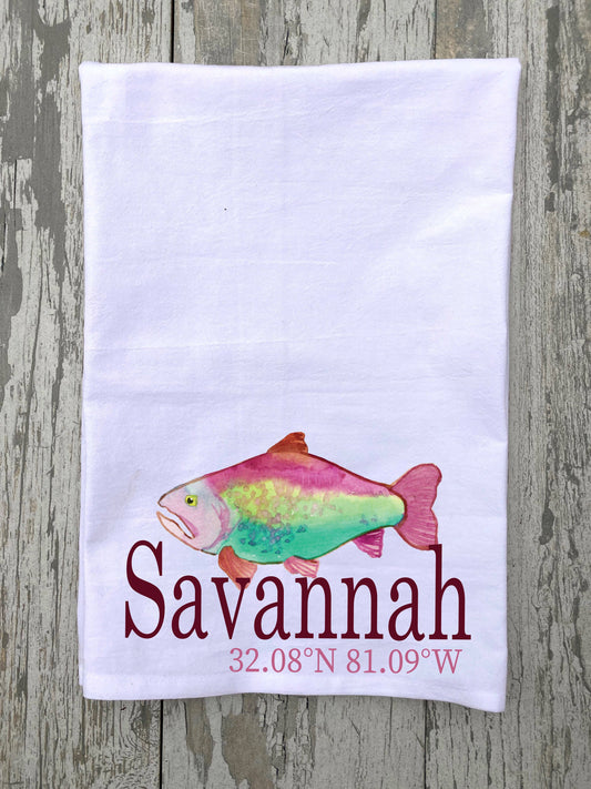 Watercolor Purple Trout Kitchen Towel Kitchen Towel/Dishcloth Blue Poppy Designs 27x27 White Art Only