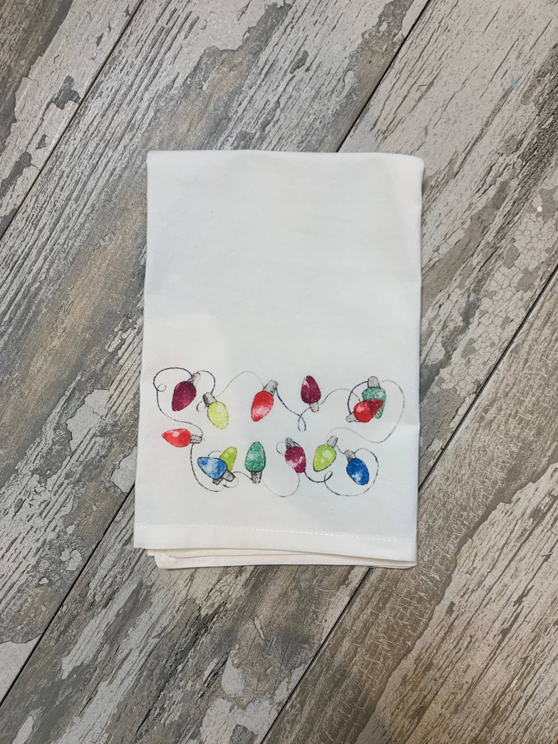 Christmas Lights Watercolor Kitchen Towel Kitchen Towel/Dishcloth Blue Poppy Designs 27x27 White Art Only